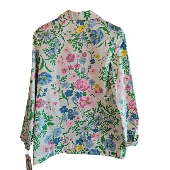 Vintage Floral Blazer Women Sz 14 White Pink Cottagecore Preppy Fairy 90s Easter - Picture 2 of 9